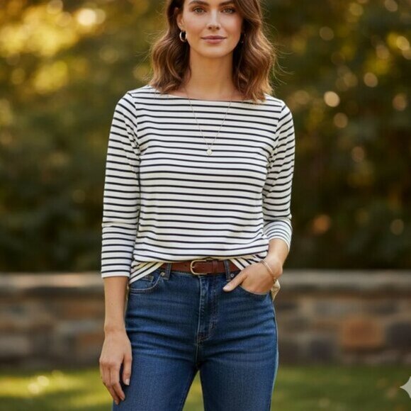 Aritzia Babaton Stripe T-shirt Top 3/4 Length sleeve Stretch Cotton Size XS - Picture 4 of 16